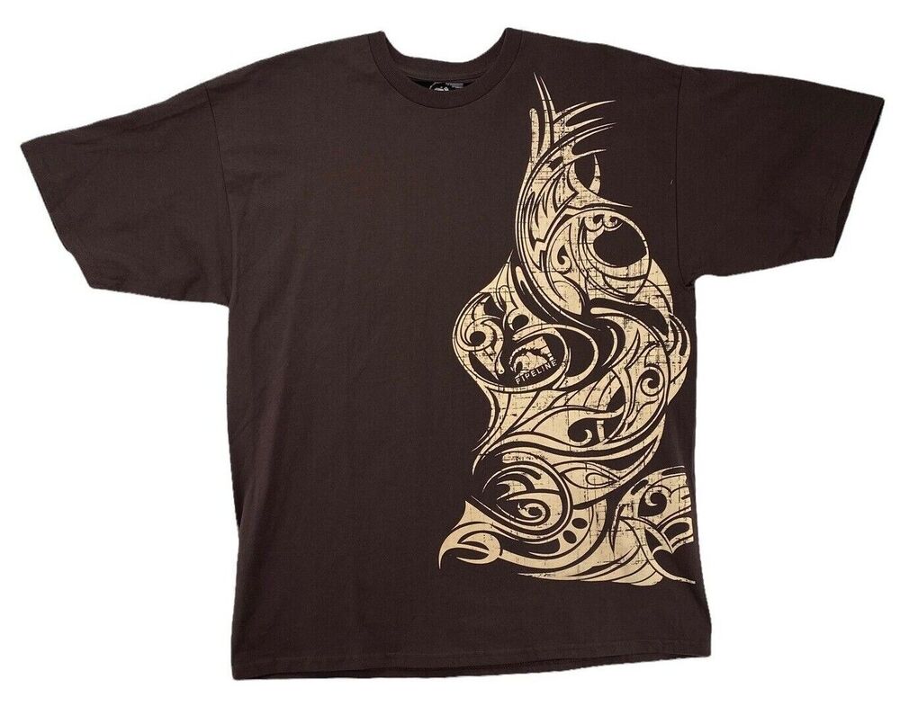 Vintage Pipeline Men XL Brown T Shirt Surf Tribal Graphic Skate Y2K Short Sleeve